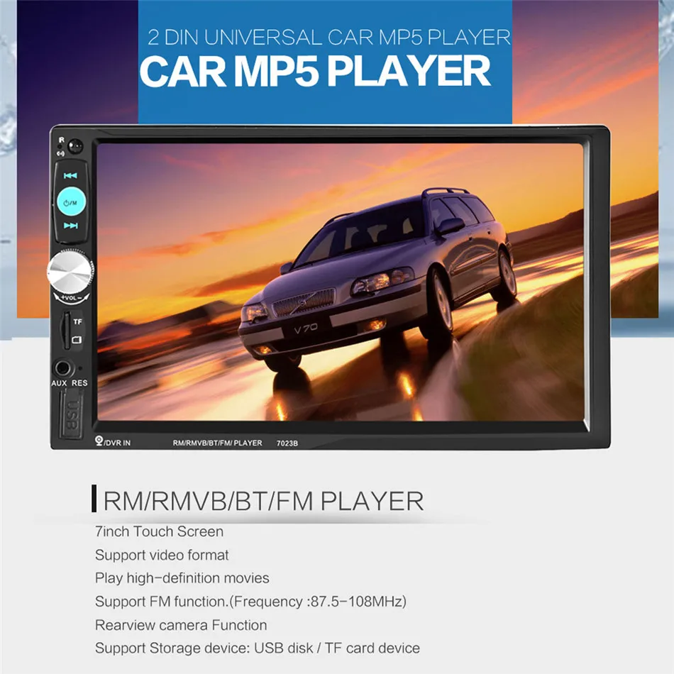  Universal Multi-function 7inch Touch Screen 2din Car Radio Stereo Bluetooth Microphone  / AUX / SD / FM / USB MP5 Player 