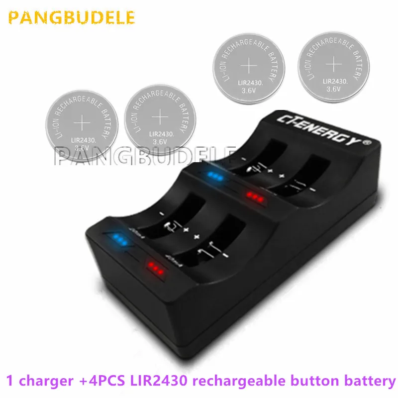 

High Quality Universal USB Interface 4-Slot Charger 1PCS + 4PCS Rechargeable Button Battery LIR2430 Button Battery