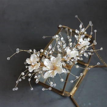 

Jonnafe Foral Wedding Hair Clip Jewelry Pearls Crystal Bridal Gold Headpiece Women Prom Hair Accessories Ornament