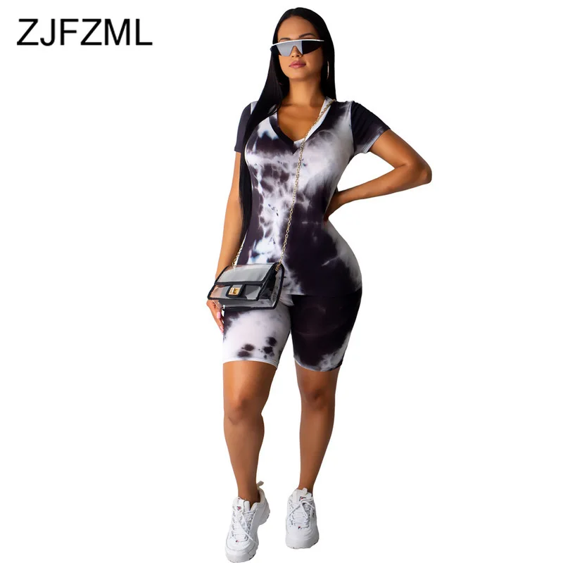 

Tie Dyeing Print Short Rompers Womens Jumpsuit Deep V Neck Short Sleeve One Piece Overall Summer High Waist Club Party Playsuit