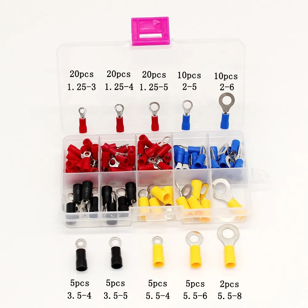 

(102PCS 10Kinds RV) Ring Terminal Electrical Crimp Connector Kit Set With Box Copper Wire Insulated Cord Pin End Butt