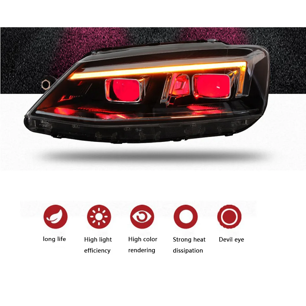 

For 12-18 Volkswagen New Sagitar Modified Headlight Assembly LED Daytime Running Light Double Lens Xenon Devil Eye Long Ding