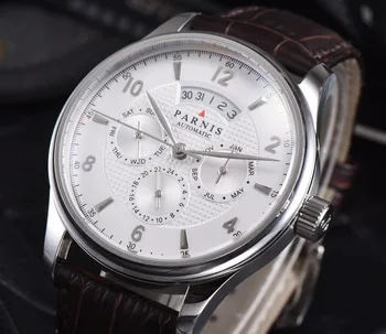 

Parnis 42mm Mens Watches Top Brand Luxury Mechanical Watches Miyota9100 Auto Date Moon Phase Week Mechanical Wrist Watch