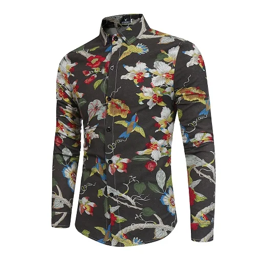 SHUJIN Мужская Повседневная рубашка с длинным рукавом, модная Цветочная рубашка с 3D принтом розы, приталенная рубашка с отложным воротником, мужская одежда - Цвет: color 13
