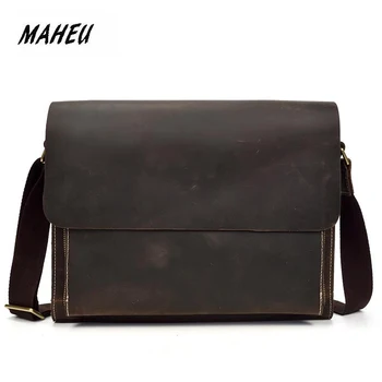 

MAHEU men messenger bags vintage shoulder crossbody 100% genuine soft cow leather shoulder bag packs luxury designer