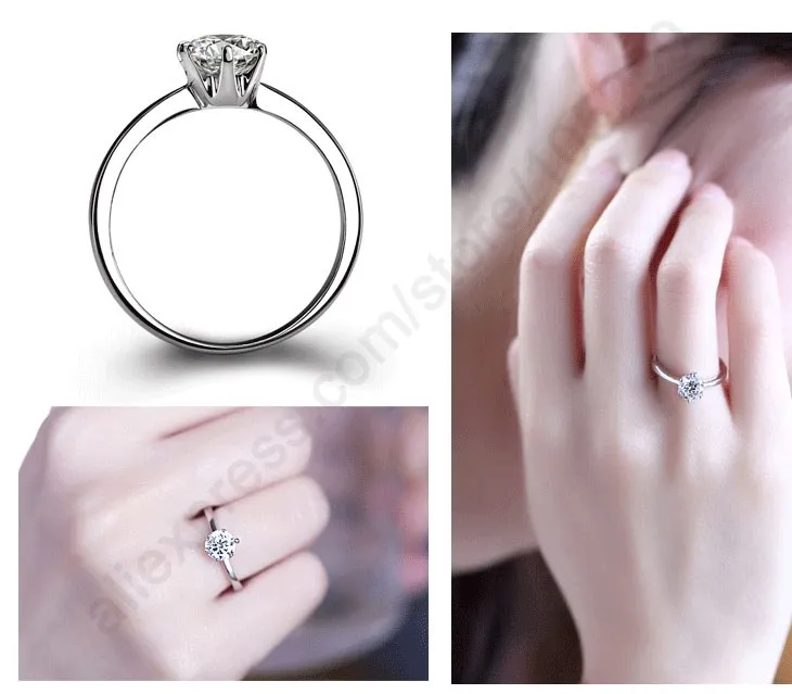 925 Sterling Silver Needle Wedding Rings For Female 5A Cubic Zirconia Rhinestone Simple Finger Ring Anel