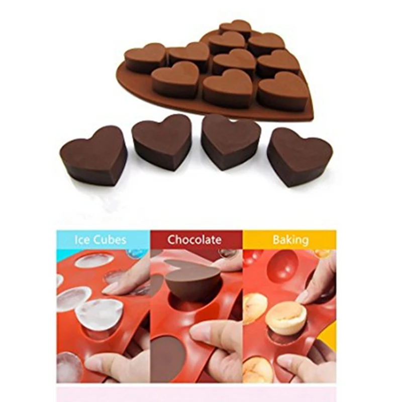 

10 Holes 3D Cake Mold Mini Heart Silicone Chocolate Fondant Jelly Cookie Muffin Ice Mould Moulds Cupcake Mold