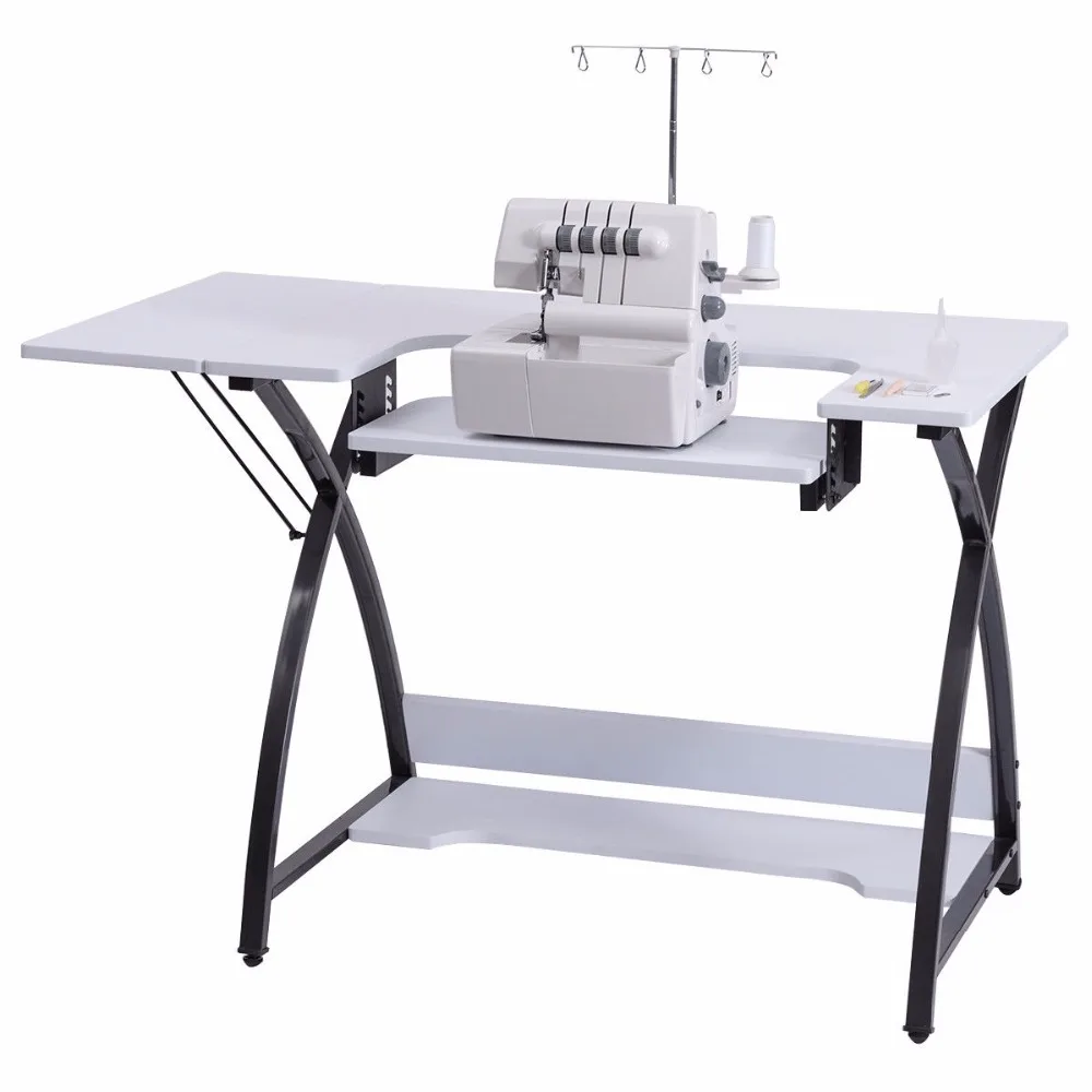 

Giantex Multifunctional Sewing Craft Table Modern Home Office Computer Desk with Adjustable Platform Folding Side Shelf HW56706