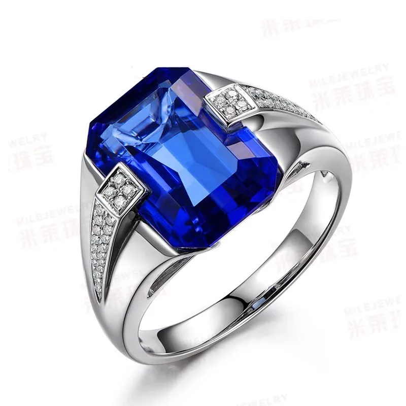 Винтажное мужское кольцо, 925 пробы, серебро, большой, 6ct, голубой, AAAAA, циркон, cz, роскошное, обручальное кольцо, кольца для мужчин, палец, вечерние, ювелирное изделие