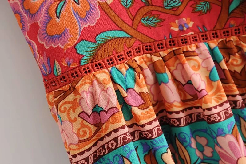 Винтажная шикарная Женская богемная блузка на шнуровке с цветочным принтом, рубашки для девушек с v-образным вырезом и длинным рукавом, свободные рубашки в стиле бохо, кимоно большого размера