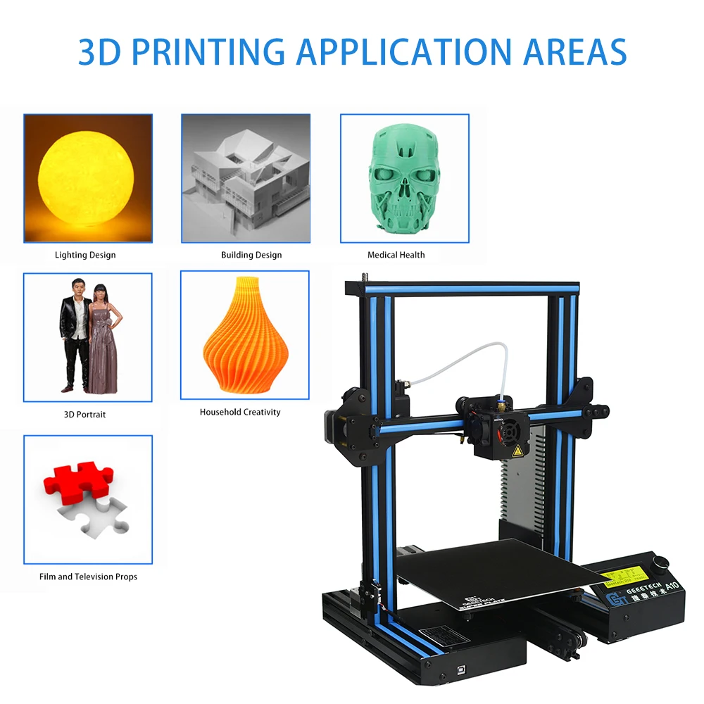 Geeetech A10 3d принтер алюминиевый DIY комплект I3 Высокоточный ЧПУ Быстрый самособранный настольный 3d принтер большой размер 220*220*260 мм