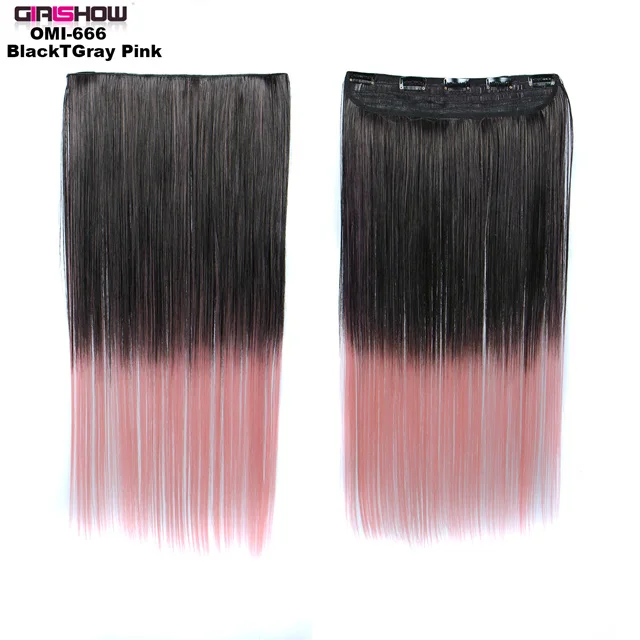 Girlshow 2" синтетические волосы для наращивания 5 зажимов в волосах шелковистые прямые длинные волосы доступны 24 цвета, 100 г/шт - Цвет: OMI666 BlackTGrayPk