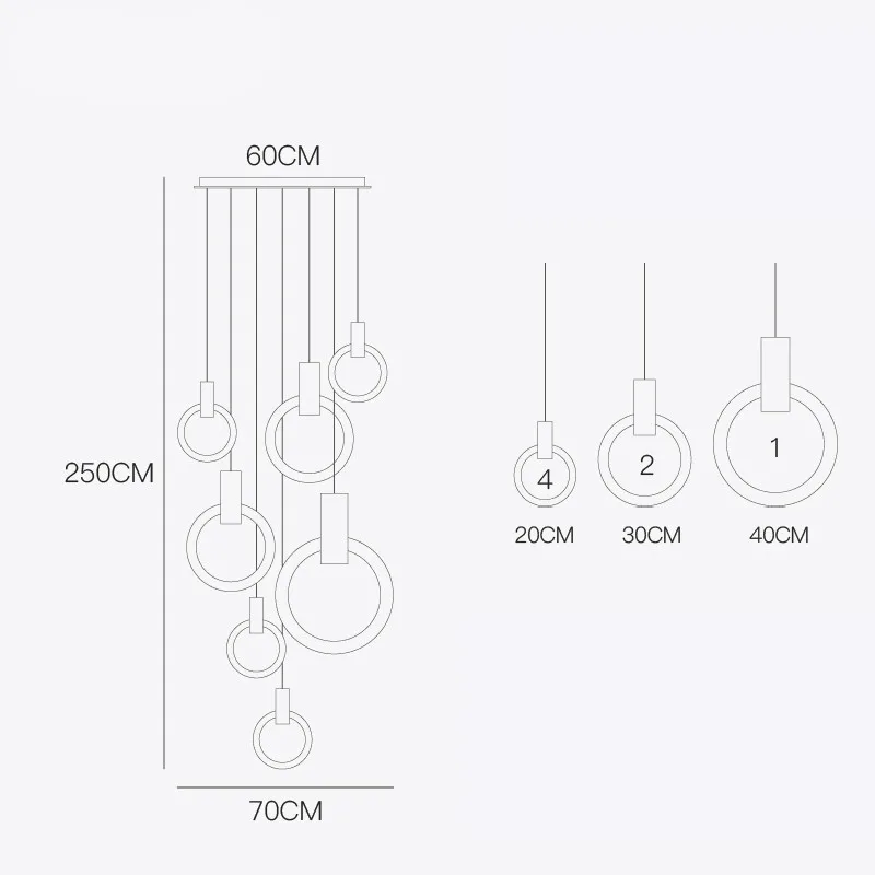 Светодиодный Люстра-кольцо для гостиной, спальни, кухни, лестницы, люстра, блеск, художественный Лофт, Декор, длинная люстра, осветительная арматура - Цвет абажура: Size like Picture