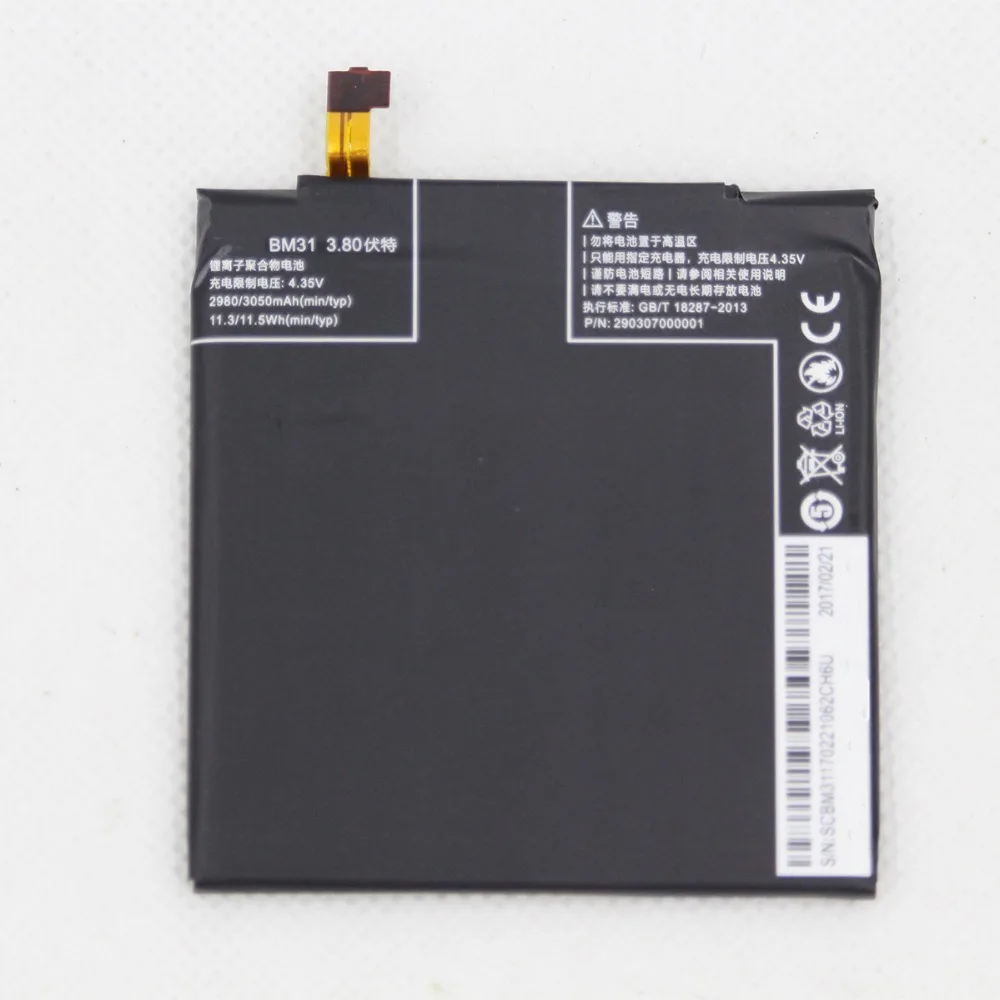 Запасная батарея BM31 для Xiaomi Mi 3 M3 Mi3 Оригинальная телефона 3050 мАч 2 шт./лот |