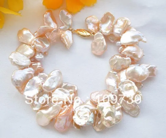 

00613 2strands Pink lamina KESHI REBORN PEARL BRACELET 8inch