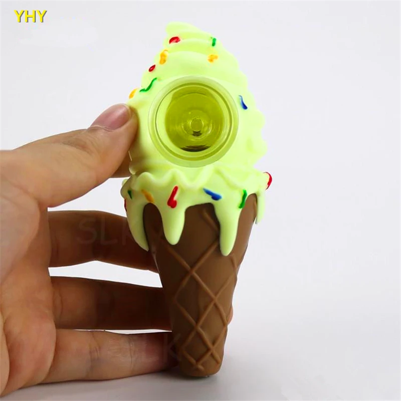 Girly soft ice-cream spoon shape tobacco smoking pipe silicone hand pipe unique glass bong pyrex glass oil burner pipes05