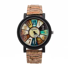 Coffee Stripe Leather Vintage Watches Women Ladies Bracelet Watch Harajuku Clock Style Quartz Watch Casual Lady Wrist watches