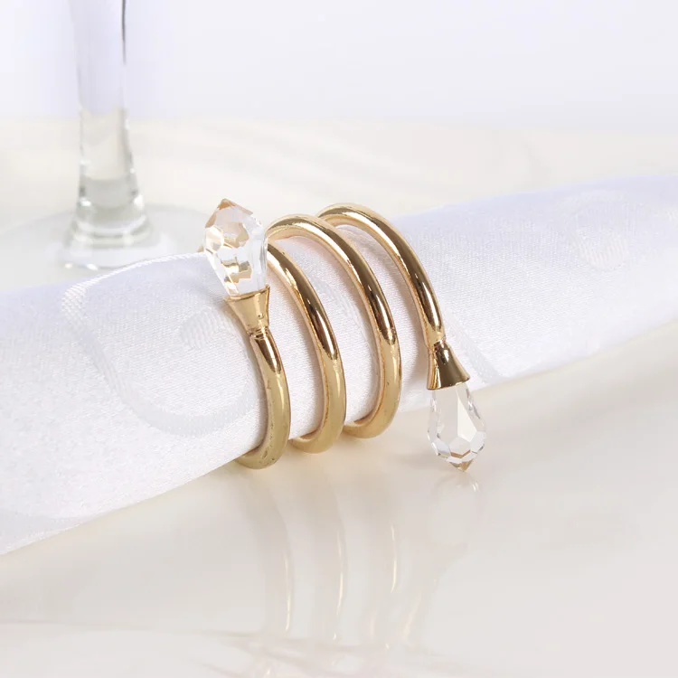 2pc Golden Napkin Rings Spring Napkin Holder Rhinestone Serviette Ring