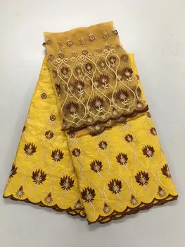 

yellow african embroidered african bazin getzne fabric with beads high quality for nigerian women dress 5yard+2yard/lot