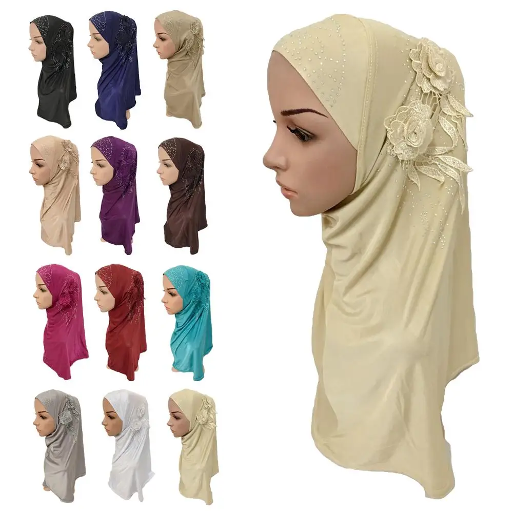 

Muslim One Piece Hijab For Women Islamic Flower Scarf Amira Headscarf Women Headwarp Hats Turban Full Cover Arab Hijabs Fashion