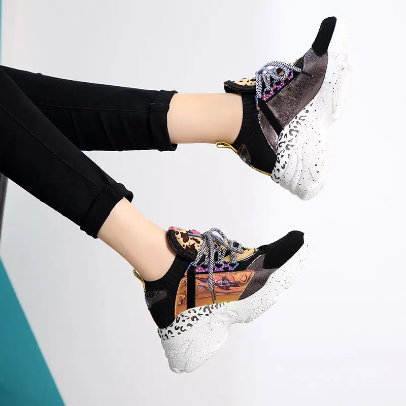 Прямая поставка; модные сетчатые кроссовки из натуральной кожи; женская обувь на платформе со шнуровкой; разноцветная Повседневная обувь; женские кроссовки; Размеры 35-42