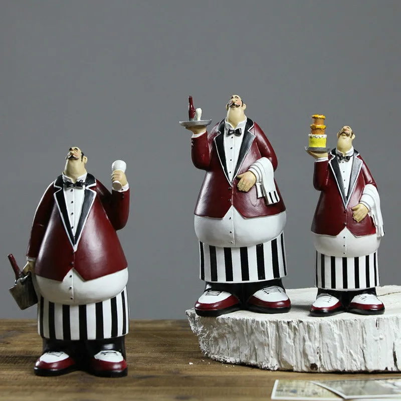 American Style Resin Chef Figurine White top hat With Seasoning Bottle