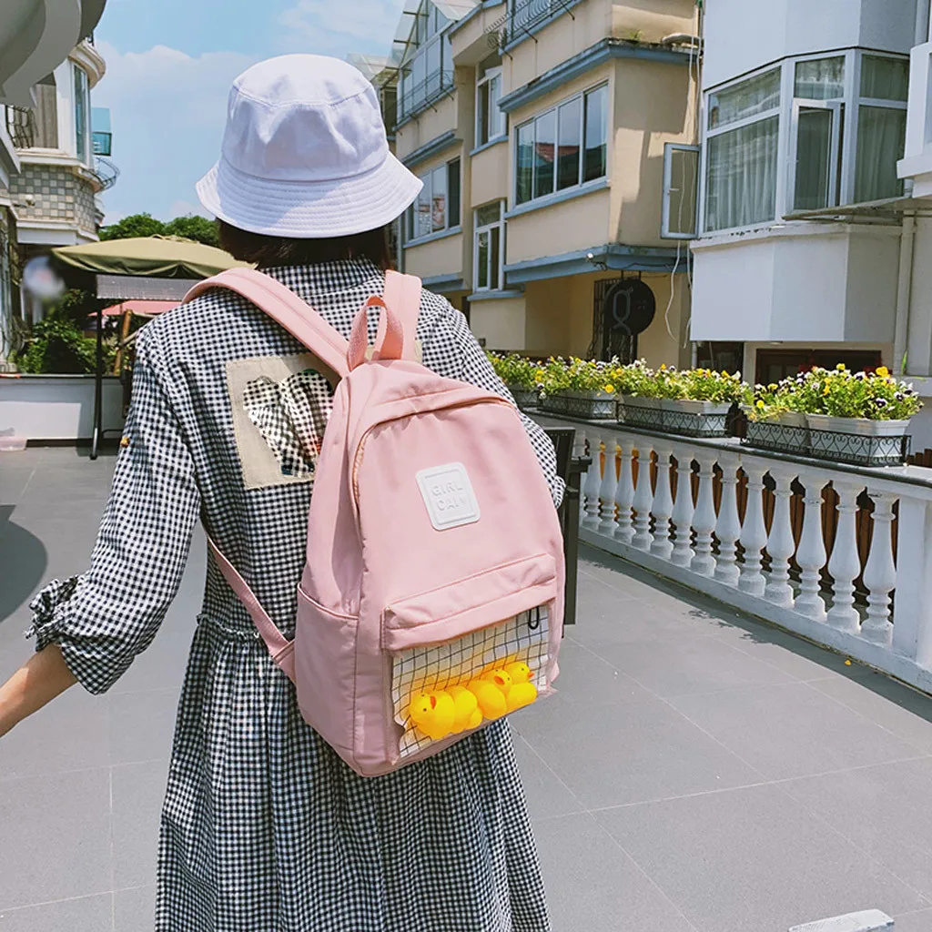 Little yellow duck Female School Bags Female Large Capacity Student Backpack Canvas Solid Color Campus Backpacks Ladies