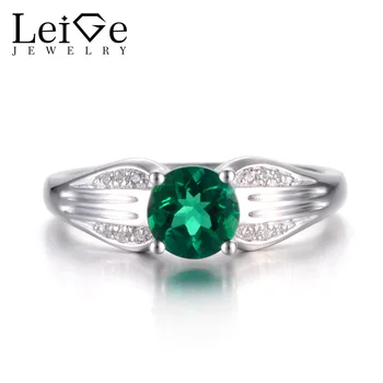 

Leige Jewelry Emerald Ring Promise Rings Round Cut Green Gemstone May Birthstone 925 Sterling Silver Wedding Gifts Vintage Rings