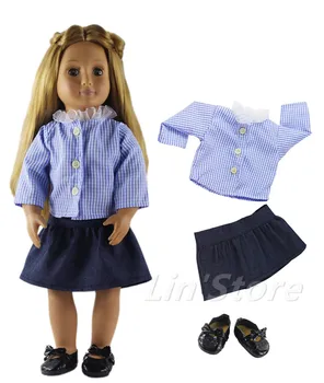 

School wear Style Doll Clothes for 18'' American Doll Handmade Clothes Top+skirt+One pairs shoes