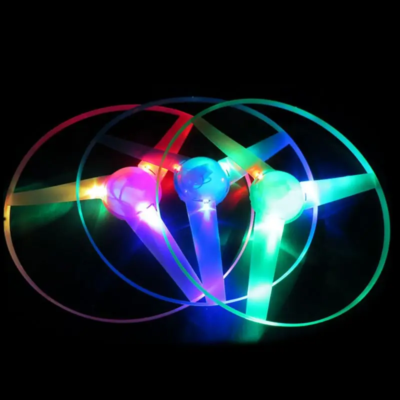 HBB 1 комплект светодиодный мигающий пластик Тяговая струна летающая тарелка игрушка с пропеллером диск вертолет новые детские светящиеся игрушки(случайный цвет