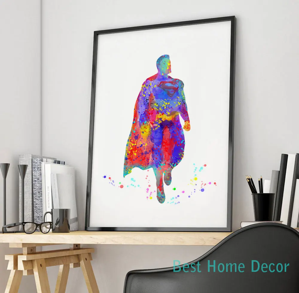 

Superman Art Print Original Watercolor Superheros Poster Nursery Wall Art Wall Hanging Without Frame AP014