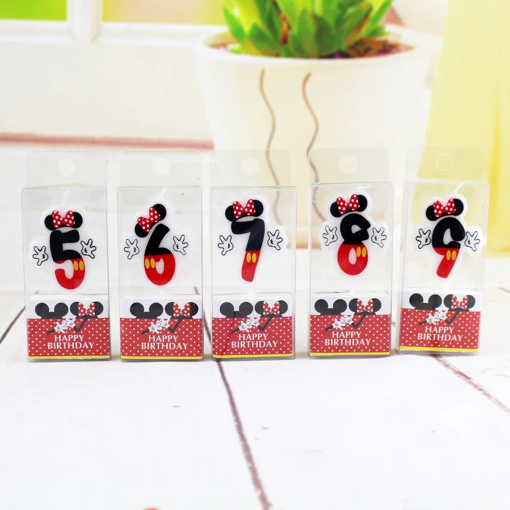 HOT Birthday Number 0-9 Candles Cartoon Mickey Minnie Mouse Happy Birthday Candle Cake Cupcake Topper Party Decoration Supplies