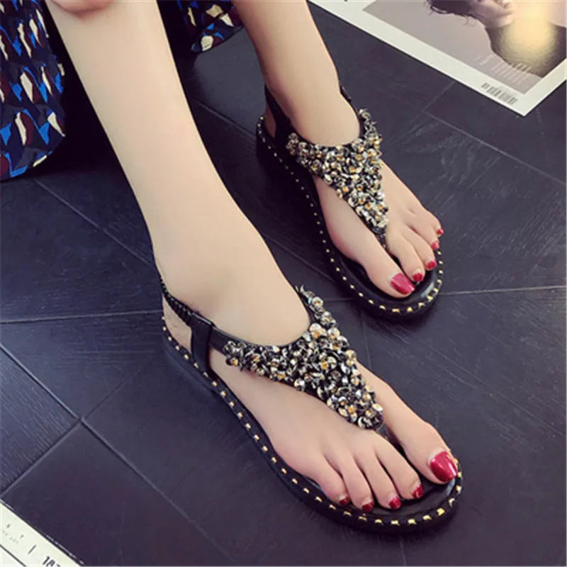 

Women's Sandals 2019 Platform Open Toe Beach Shoes Stretch Set Feet Rhinestones Sandals Water Sports flip flops Summer Sandals