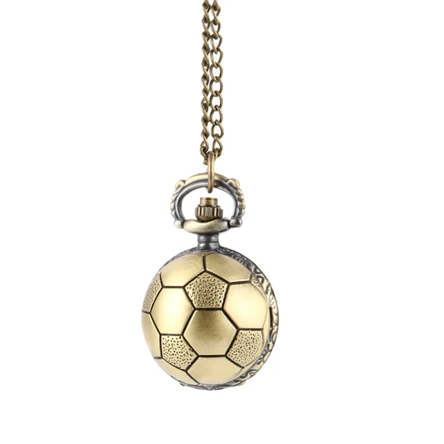 Retro Soccer Ball Shape Bronze Round Quartz Pocket Watch with Chain Necklace Jew Retro Soccer Ball Shape Bronze Round Quartz Pocket Watch with Chain Necklace Jew
