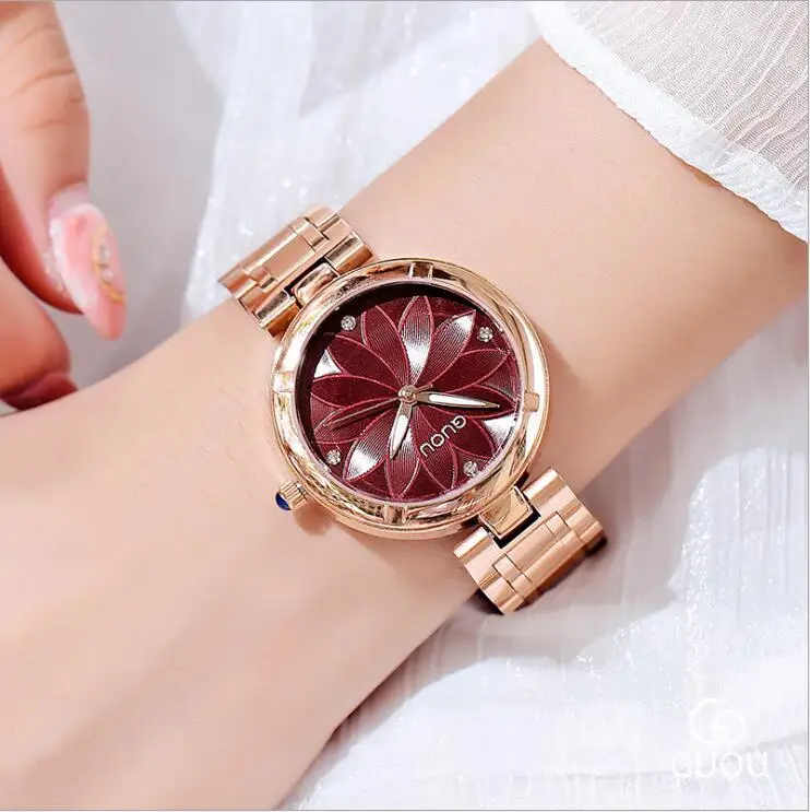 

GUOU Relogio Feminino Women Watches Luxury Rose Gold Ladies Watch Fashion Trend Flower Pattern Dial Watch Women Saat Reloj Mujer