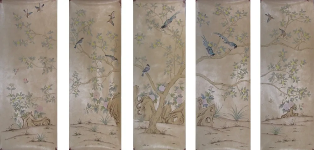 

Classic style elegant Hand-painted silk wallpaper painting osmanthus with flower and birds many patterns and background optional