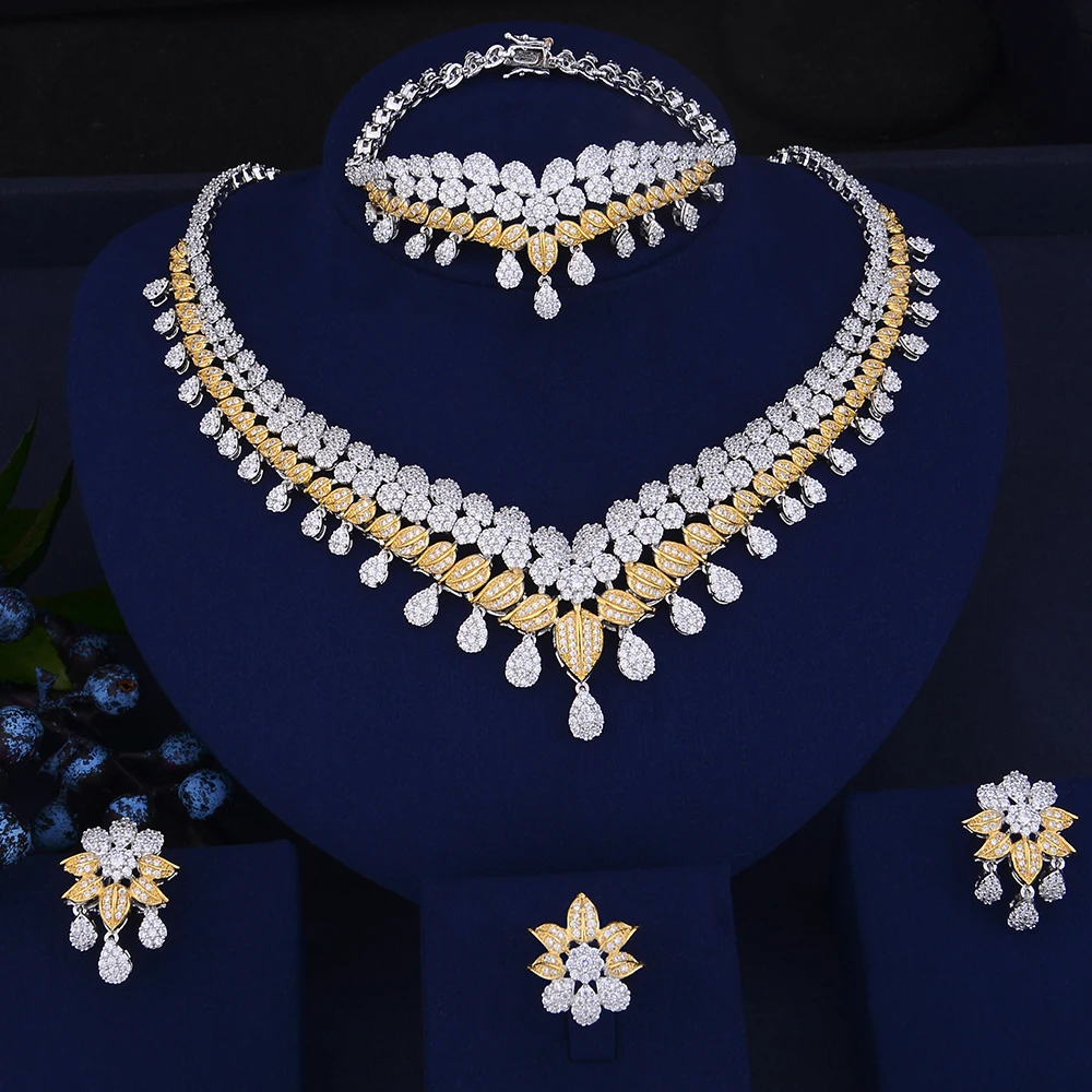 

SISCATHY New Trendy Women Jewelry Sets Charms African Indian Crystal Cubic Zirconia WaterDrop Wedding Beads Bridal jewelry Sets