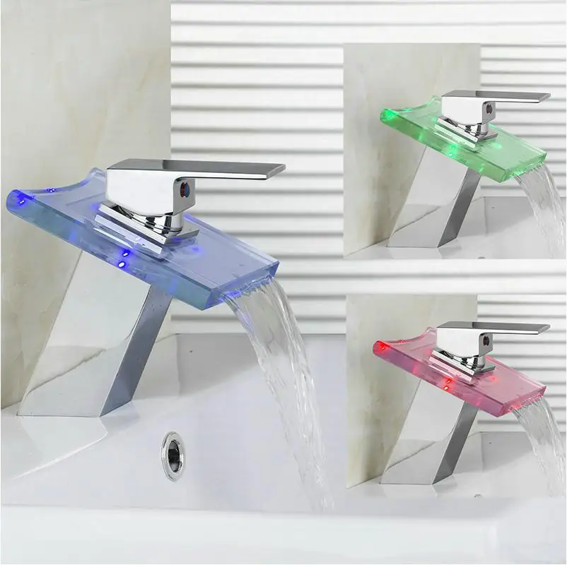 no need battery led light waterfall faucet brass chromed single handle torneira banheiro basin tap | Канцтовары для офиса и