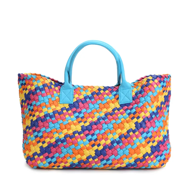 

Luxury Ladies Woven Leather Cross Stitch Hobo Handbag Women Large Woven Design Shopping Bag Colorful Casual Tote Sac A Main 2018