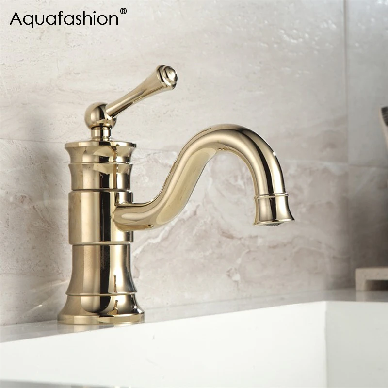New Arrival Swivel Spout Bathroom Faucet Golden Plated Finish Basin Tap