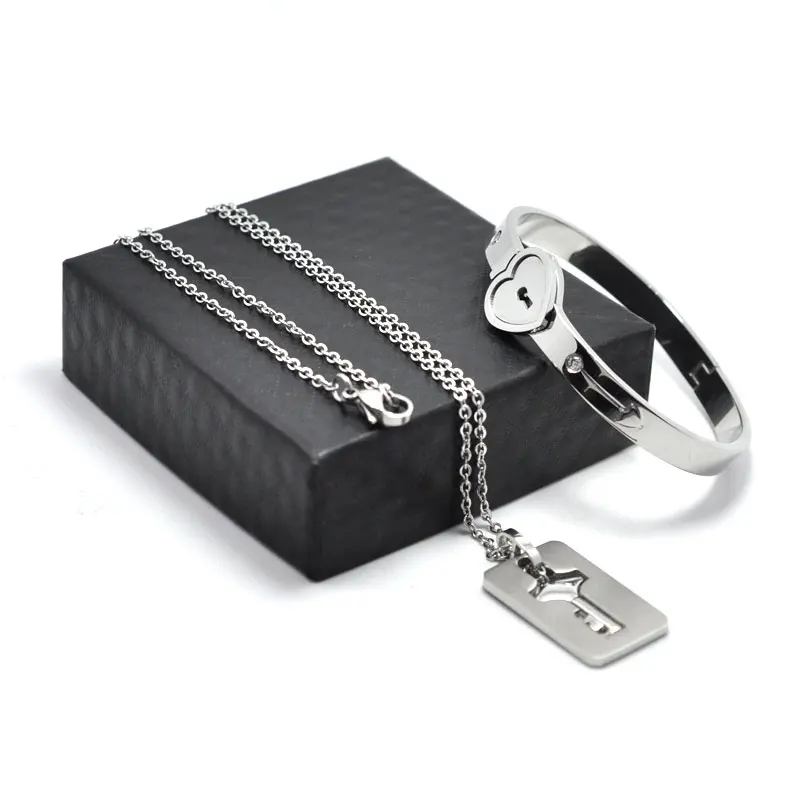 FYSARA браслет с замком для влюбленных и ожерелье с ключом, ювелирные изделия, CZ Кристалл, нержавеющая сталь, серебряные ювелирные изделия, рождественский подарок
