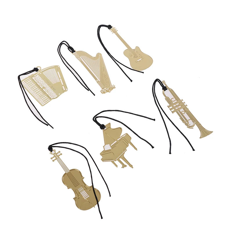 Cute Golden 1Pc Metal Bookmarks Piano Guitar Trumpet Designs Book Marks for Kids Gift Novelty Item School Stationery Piano Style