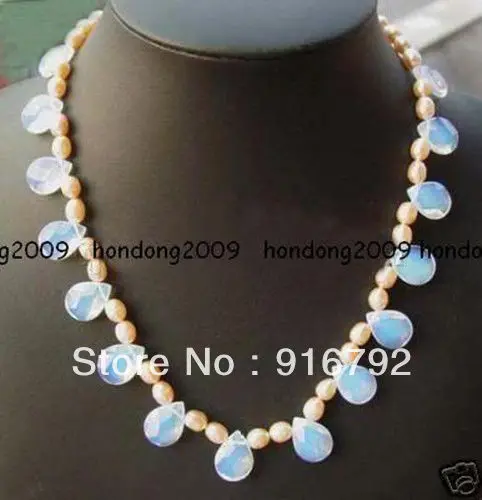 

Wholesale free shipping NEW 7-8mm Pink Pearl & Moonstone Necklace 18''