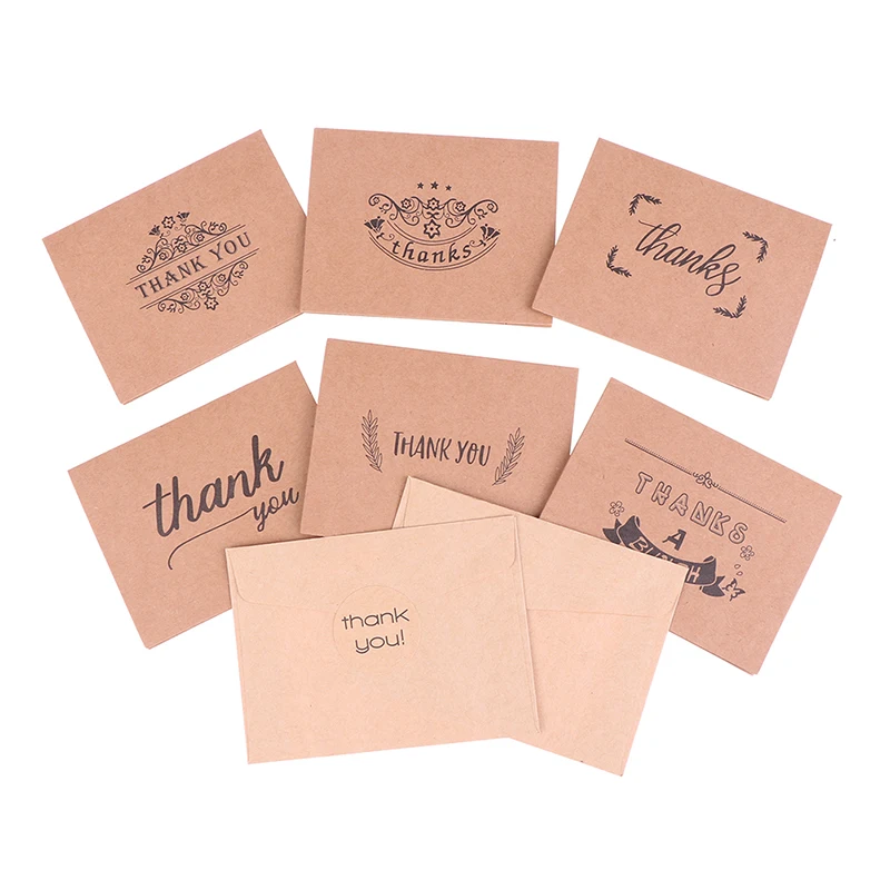 18pcs Thank You Greeting Card kraft Paper Envelopes Seal Sticker Wedding Party Mini Brown Paper Card Envelope Sticker Set