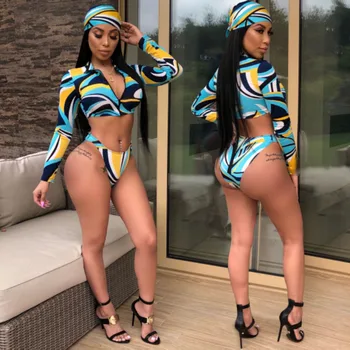 

Sexy Push Up Bikini Set Women Swimsuit Swimwear Bikini Female 2020 Summer Long Sleeve Zipper Surf Suit High Waist Brazilian Suit