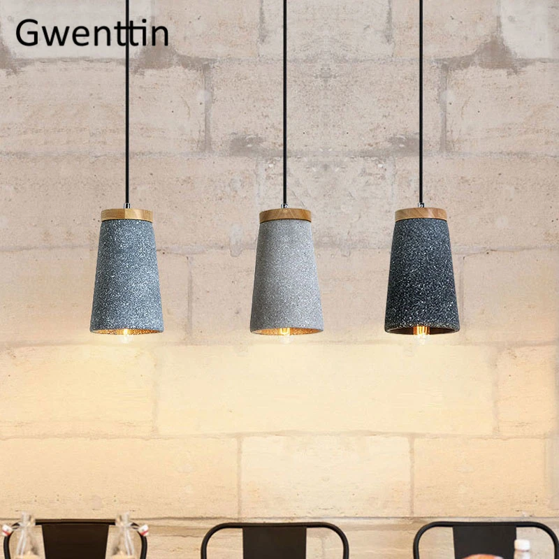 Винтажный цементный подвесной светильник s, современный деревянный светодиодный подвесной светильник для столовой, кухонный светильник, промышленная лампа, лофт Декор