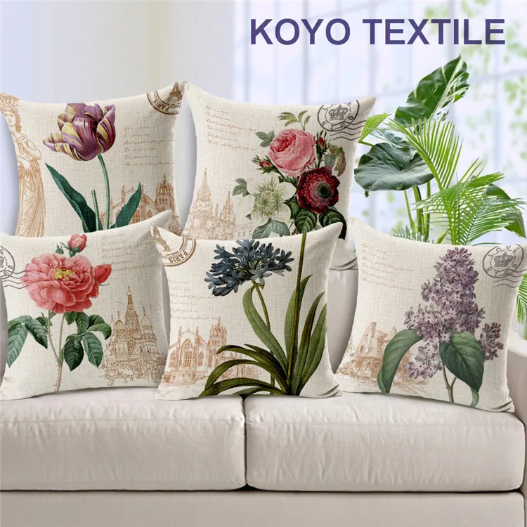 Decorative Printed Linen Vintage Botanical Floral Natural Wholesale