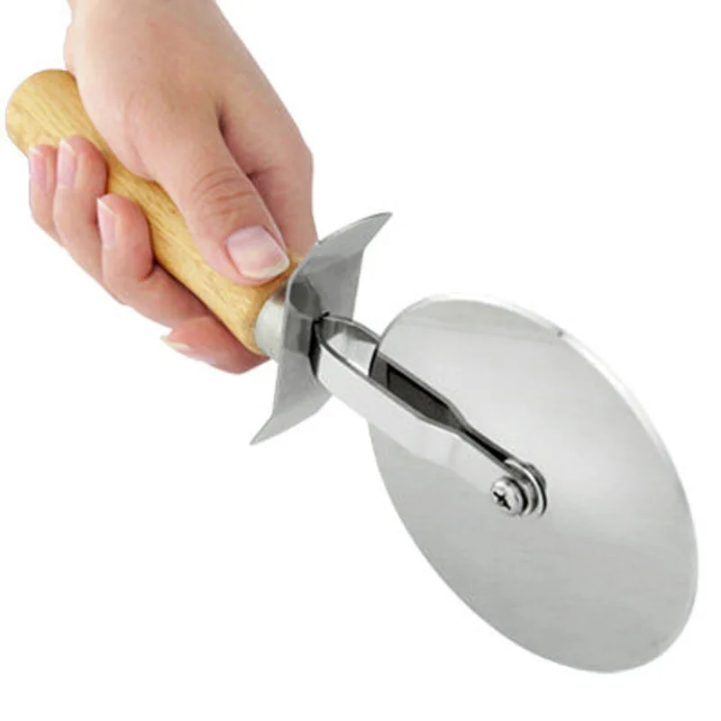 

1 pc Round Pizza Cutter Stainless Steel With Wooden Handle Pizza Knife Cutter Pastry Pasta Dough kitchen Baking Tools