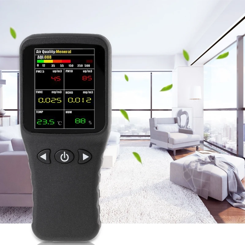 

Durable Air Quality Detector 6in1 PM2.5 PM10 TVOC HCHO Formaldehyde Humidity Temperature