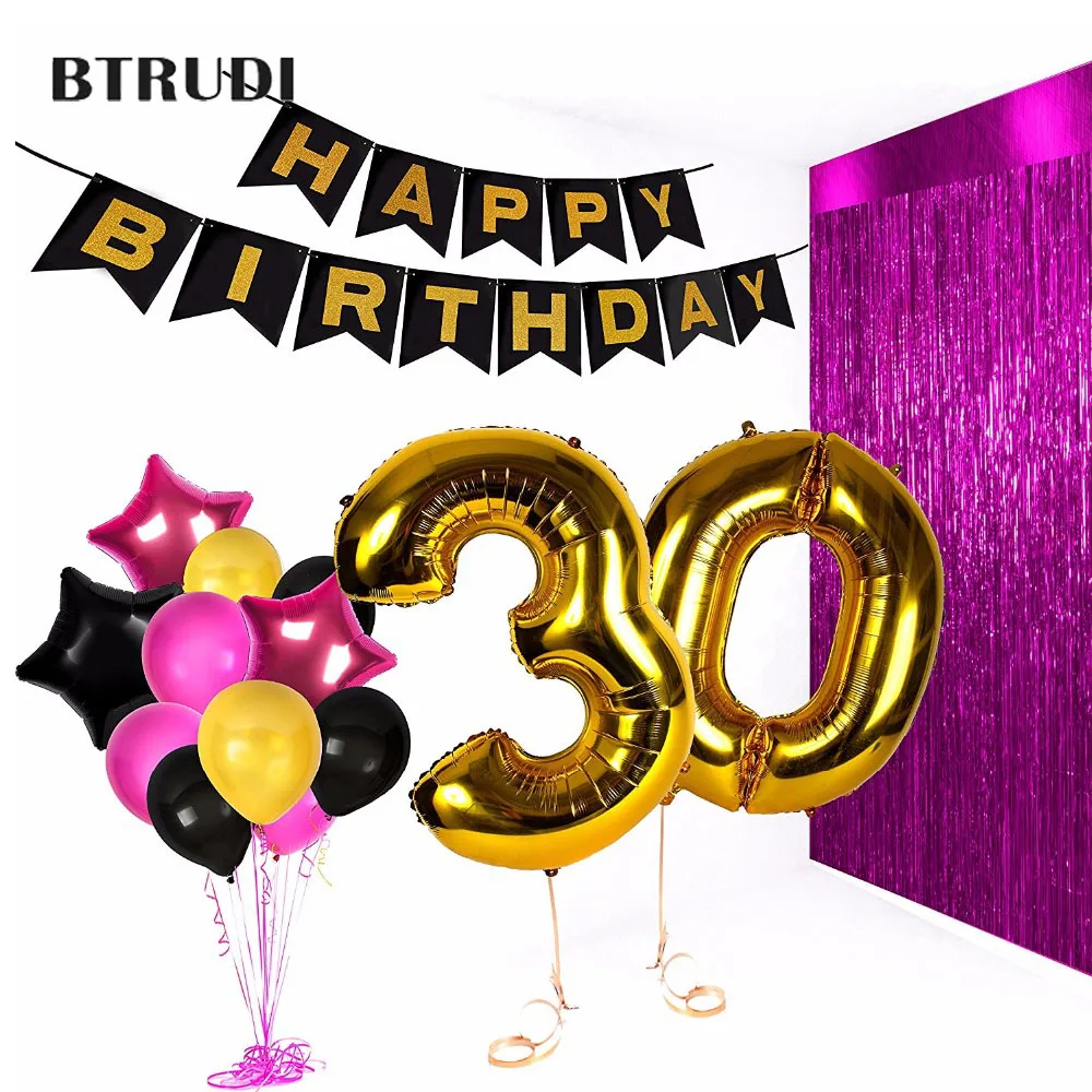 

1set 40inch 30th Happy Birthday Balloon set Birthday Party Anniversary Decorative itemsFamily festival Background wall decortion
